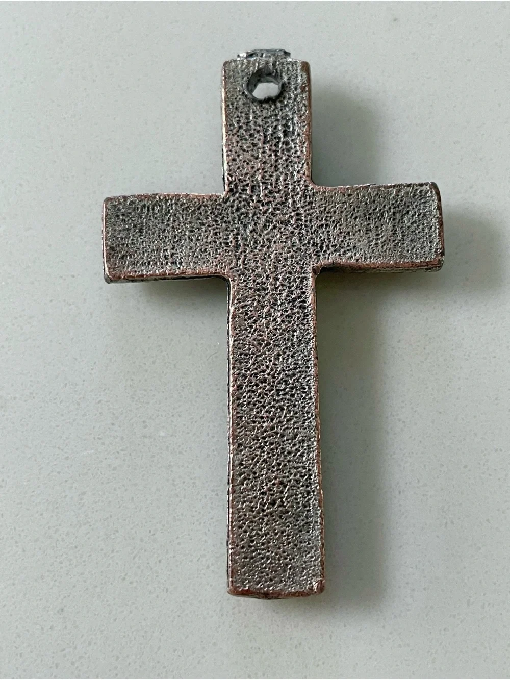 Vintage Hammered Metal Cross Pendant With Rhinestone Accents